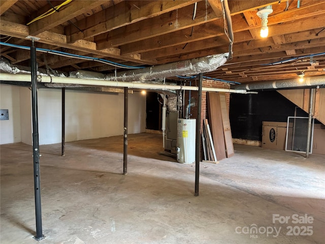 unfinished basement with water heater