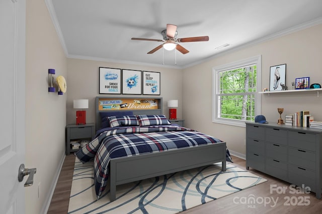 2701 Wimbledon Dr, Gastonia, NC 28056 - bedroom featuring light wood finished floors, crown molding, and ceiling fan