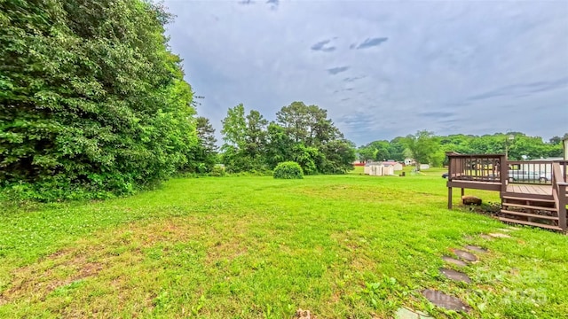 8140 Karriker Rd, Kannapolis, NC 28081 - view of grassy yard with a wooden deck