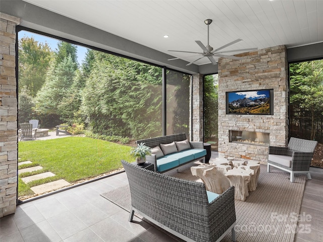 60 Running Creek Trl, Arden, NC 28704 - view of patio / terrace featuring an outdoor living space with a fireplace and ceiling fan