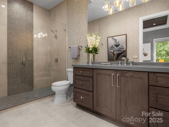 60 Running Creek Trl, Arden, NC 28704 - full bath featuring a stall shower, toilet, vanity, and tile patterned floors