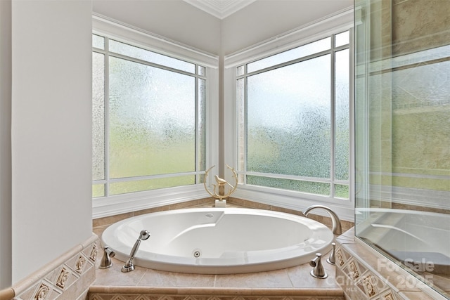 full bathroom featuring crown molding and a whirlpool tub