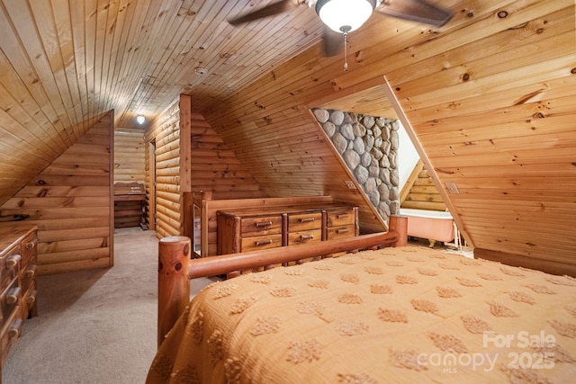 1154 Woodrow Pl, Lenoir, NC 28645 - unfurnished bedroom with wooden ceiling, carpet flooring, lofted ceiling, and log walls