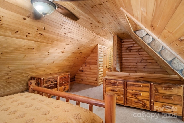 1154 Woodrow Pl, Lenoir, NC 28645 - bonus room featuring rustic walls, carpet flooring, wooden ceiling, vaulted ceiling, and ceiling fan