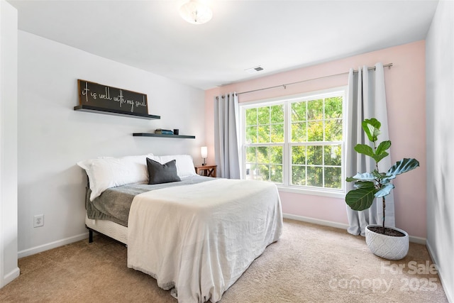 bedroom with carpet floors and baseboards