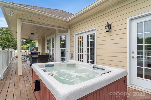 7471 Barfield Ln, Denver, NC 28037 - deck featuring a hot tub and french doors