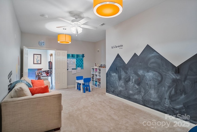 7471 Barfield Ln, Denver, NC 28037 - carpeted living area featuring ceiling fan and baseboards