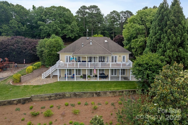7471 Barfield Ln, Denver, NC 28037 - rear view of property with a patio, a deck, a lawn, and stairway