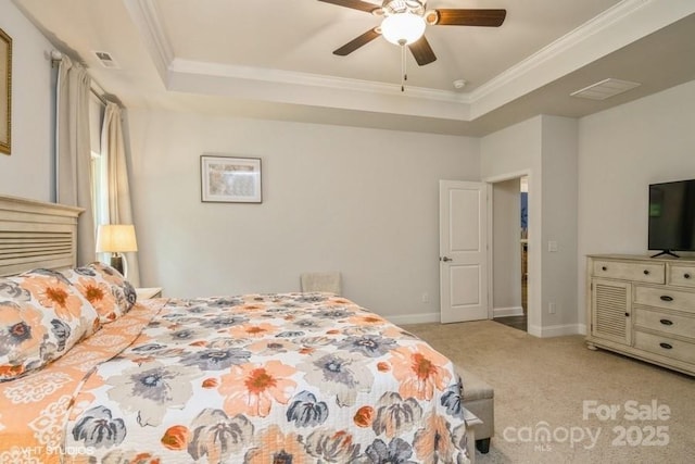 876 Hardin St Unit B24, Lancaster, SC 29720 - bedroom with a raised ceiling, carpet flooring, ornamental molding, baseboards, and a ceiling fan