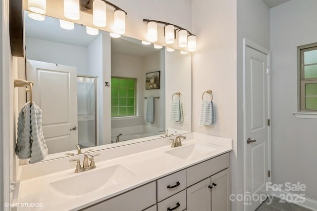 876 Hardin St Unit B24, Lancaster, SC 29720 - full bath featuring double vanity, an enclosed shower, and a garden tub