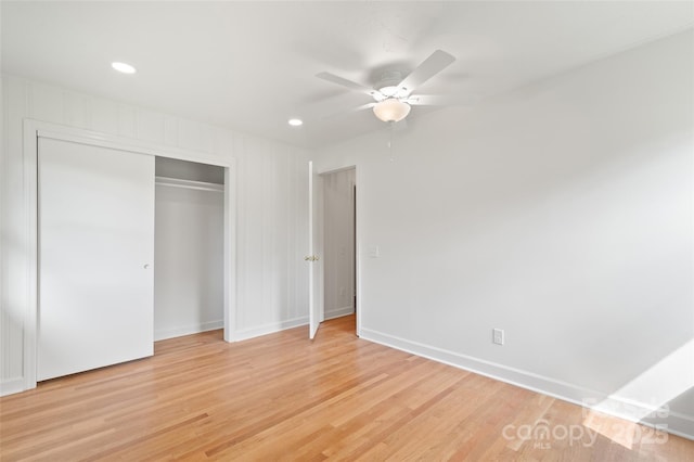 1294 Beaverdam Rd, Canton, NC 28716 - unfurnished bedroom featuring a closet, baseboards, recessed lighting, and light wood-style floors