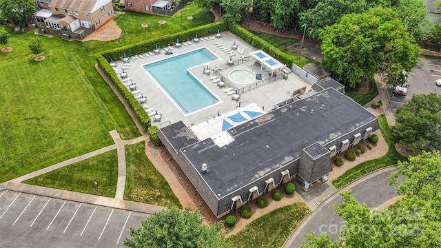 aerial view of a pool