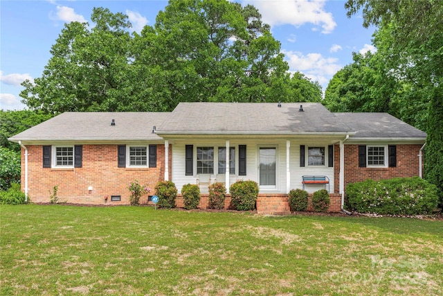 115 K M Murphy Rd, Gastonia, NC 28056 - single story home with roof with shingles, covered porch, crawl space, brick siding, and a front lawn