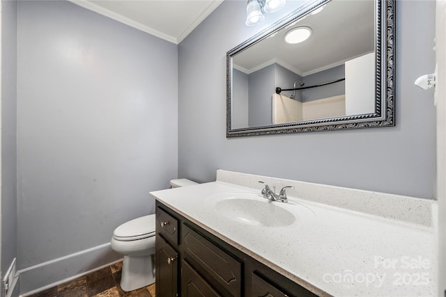 115 K M Murphy Rd, Gastonia, NC 28056 - full bath with vanity, stone finish flooring, toilet, baseboards, and ornamental molding