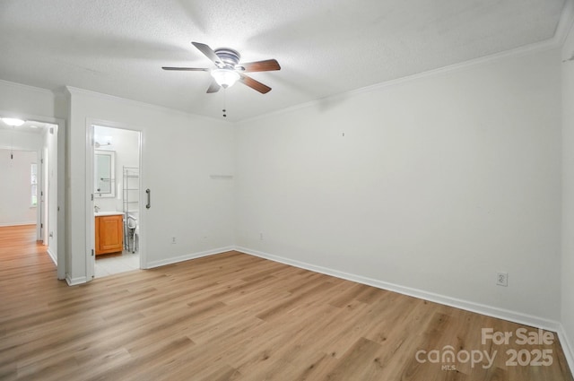 519 Jacobs Rdg, Fort Mill, SC 29715 - unfurnished bedroom with light wood finished floors, ornamental molding, baseboards, connected bathroom, and a ceiling fan