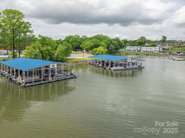 view of dock with a water view and boat lift
