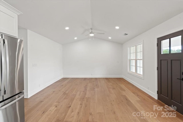 2429/2425 Ellen Ave, Charlotte, NC 28208 - foyer entrance featuring light wood-type flooring, baseboards, recessed lighting, lofted ceiling, and a ceiling fan
