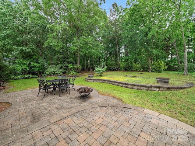 view of patio / terrace featuring outdoor dining space and an outdoor fire pit