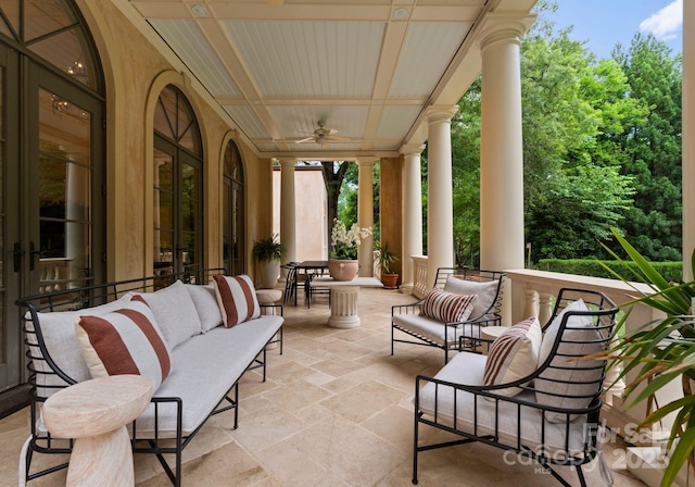 5030 Hardison Rd, Charlotte, NC 28226 - view of patio / terrace with a ceiling fan and an outdoor hangout area
