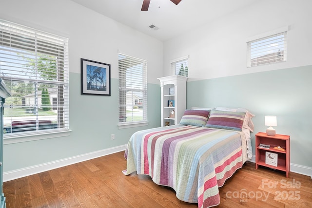4902 Looking Glass Trl, Denver, NC 28037 - bedroom featuring baseboards, ceiling fan, wood finished floors, and visible vents