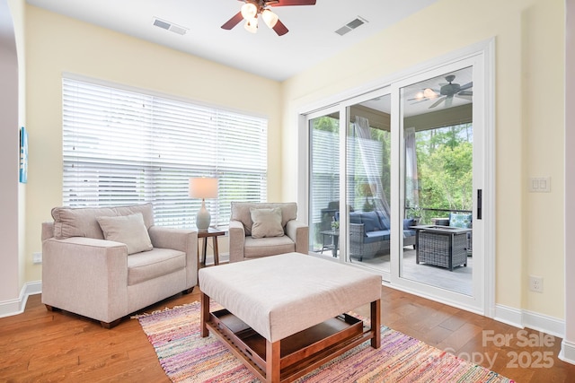 4902 Looking Glass Trl, Denver, NC 28037 - sitting room with visible vents, a ceiling fan, and wood finished floors