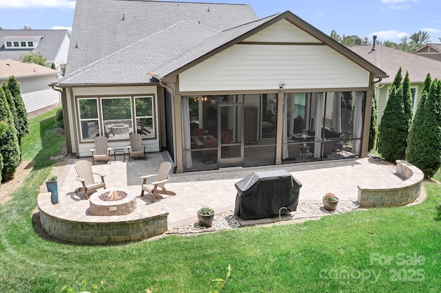 4902 Looking Glass Trl, Denver, NC 28037 - rear view of property featuring a lawn, an outdoor fire pit, and a patio area