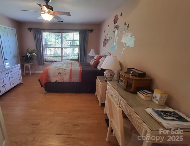 6454 Sain Milling Rd, Vale, NC 28168 - bedroom with ceiling fan and light wood-type flooring