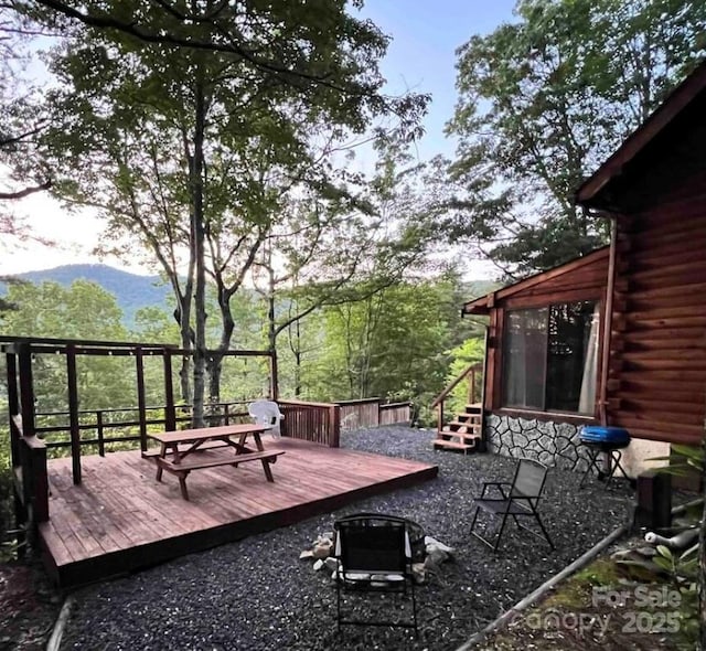 deck with a mountain view