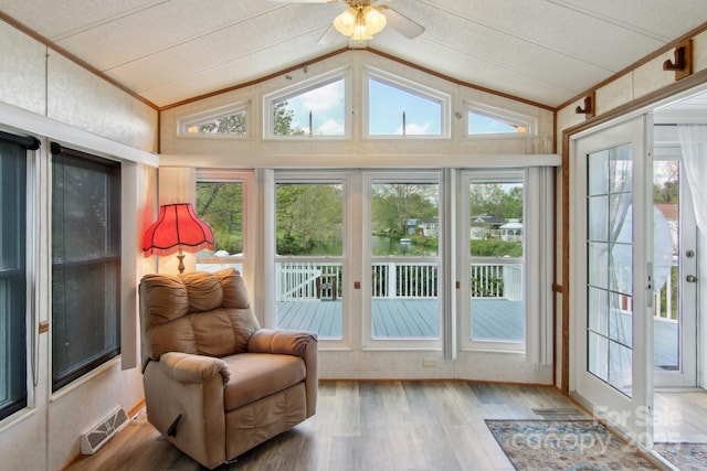 222 Pike Pt, Waynesville, NC 28785 - sunroom with visible vents, lofted ceiling, french doors, and wood finished floors