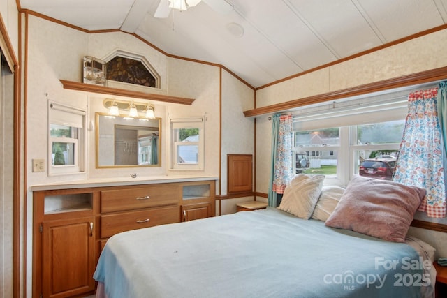 222 Pike Pt, Waynesville, NC 28785 - bedroom with crown molding, ceiling fan, and vaulted ceiling