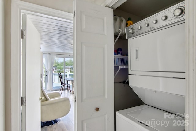 222 Pike Pt, Waynesville, NC 28785 - clothes washing area with stacked washer / drying machine and laundry area