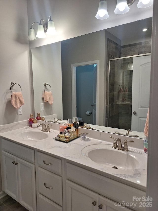 1202 Calder Dr, Indian Trail, NC 28079 - bathroom with a sink, double vanity, and a stall shower
