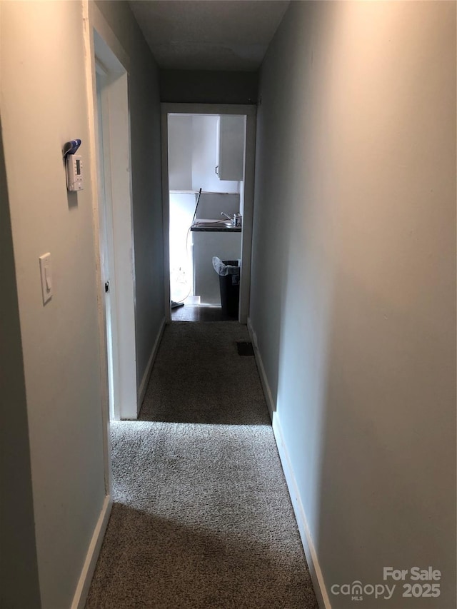 424 Skyland Ave, Charlotte, NC 28205 - hallway with a sink, baseboards, and carpet flooring