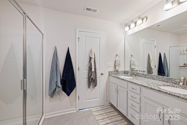 3828 Yorkshire Pl, Terrell, NC 28682 - bathroom featuring tile patterned flooring, visible vents, a sink, and a stall shower