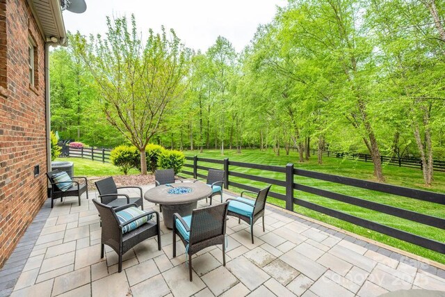 4600 Spicewood Dr, Charlotte, NC 28227 - view of patio / terrace with a fire pit and fence