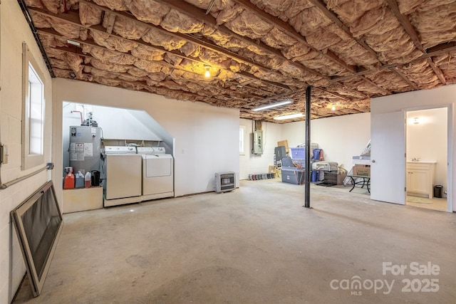 661 Old Chestnut Mountain Rd, Newland, NC 28657 - basement with electric water heater, washer and dryer, electric panel, and heating unit