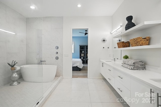 9305 Valley Rd, Charlotte, NC 28270 - bathroom featuring a soaking tub, a sink, double vanity, ensuite bathroom, and marble finish floor