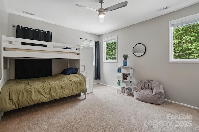 9305 Valley Rd, Charlotte, NC 28270 - carpeted bedroom with a ceiling fan, visible vents, and baseboards