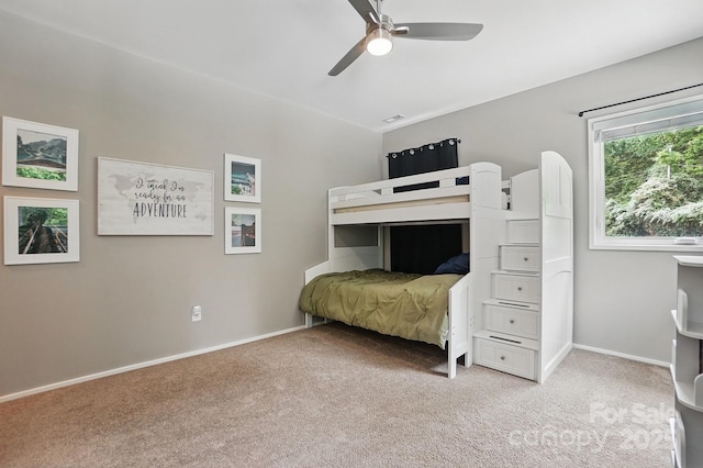 9305 Valley Rd, Charlotte, NC 28270 - bedroom with baseboards, a ceiling fan, visible vents, and light carpet