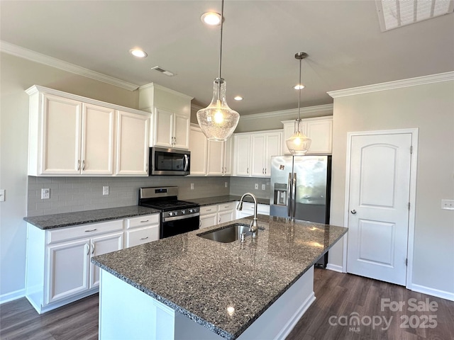 17121 Carolina Pine Row, Charlotte, NC 28278 - kitchen featuring white cabinets, stainless steel appliances, dark wood-type flooring, and a sink