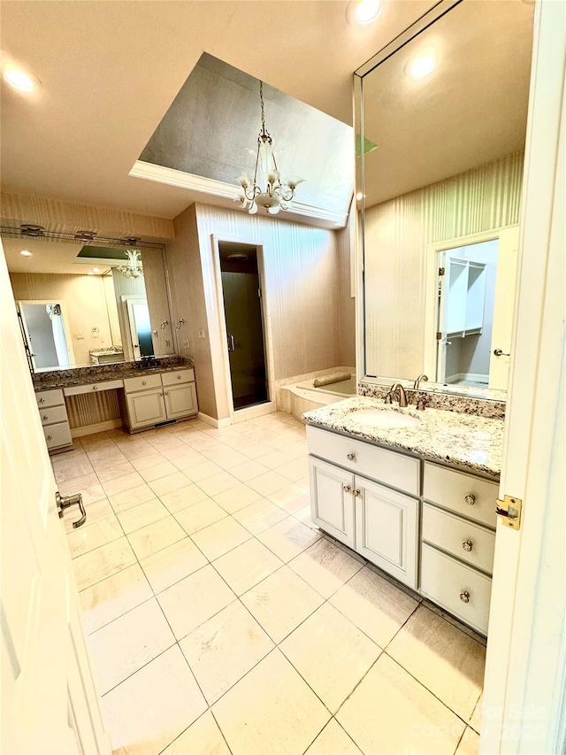 255 Charlotte Ann Ln, Hickory, NC 28601 - full bathroom with a chandelier, tile patterned floors, two vanities, and a sink