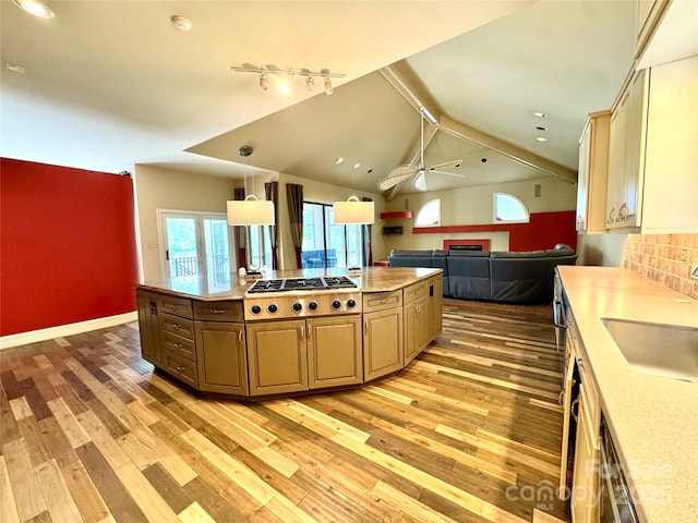 255 Charlotte Ann Ln, Hickory, NC 28601 - kitchen with light wood finished floors, stainless steel gas stovetop, open floor plan, and light countertops