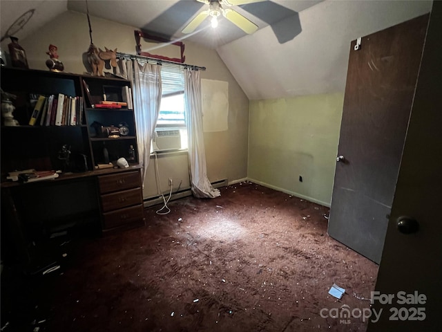 380 Echo Hill Dr, Green Mountain, NC 28740 - additional living space featuring vaulted ceiling, ceiling fan, cooling unit, and a baseboard heating unit