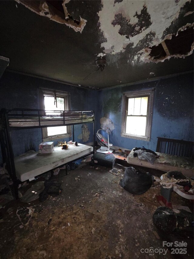 bedroom with multiple windows