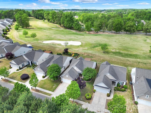 aerial view featuring a residential view and view of golf course