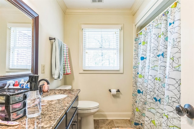 full bathroom featuring baseboards, plenty of natural light, and ornamental molding
