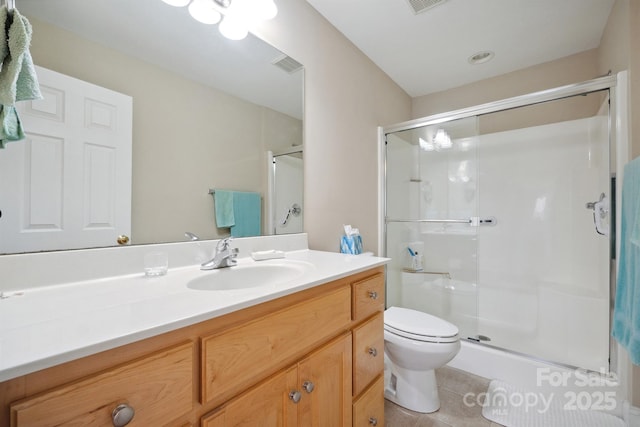 108 Ivy Ct, Morganton, NC 28655 - full bathroom with tile patterned flooring, vanity, toilet, a shower stall, and visible vents