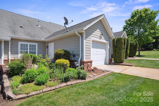 108 Ivy Ct, Morganton, NC 28655 - view of home's exterior featuring a garage, roof with shingles, brick siding, concrete driveway, and a lawn