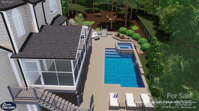 18730 Floyd Ct, Davidson, NC 28036 - view of pool featuring a patio, a pool with connected hot tub, and a fenced backyard