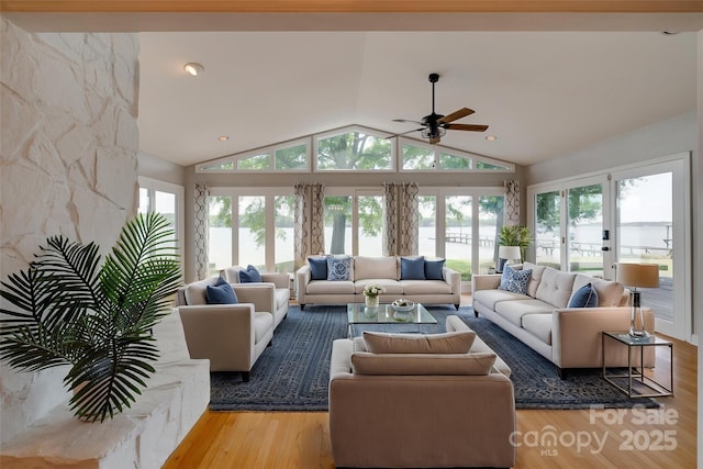 5200 Masons Ferry Rd, Clover, SC 29710 - living area featuring ceiling fan, vaulted ceiling, and wood finished floors